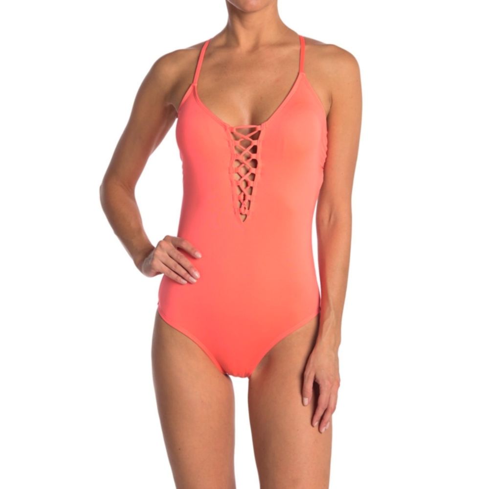 Laundry by Design Coral  Lace Up Onepiece Swimsui